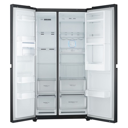 Side by Side LG Door in Door GSM860BMAV, 618 l, No Frost, Smart Diagnosis, LED, Inverter, H 185 cm, Clasa A+, Sticla Neagra