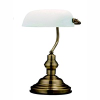Lampa de birou, Globo, 2492, Alama cu aspect invechit, Cu abajur din sticla, Intrerupator, 250x190x360 mm, 1xE27, 60W 230V, Alb/Auriu