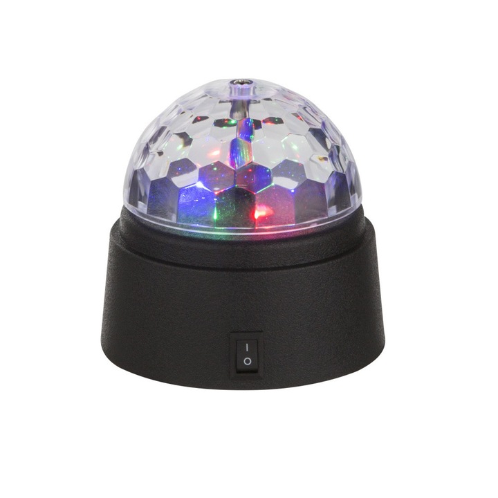 Veioza disco, din plastic negru, transparent, intrerupator, excl 1,5V 3x AA, D. 90, H: 90, inclusiv 6xLED 0,06W 3V, colorat