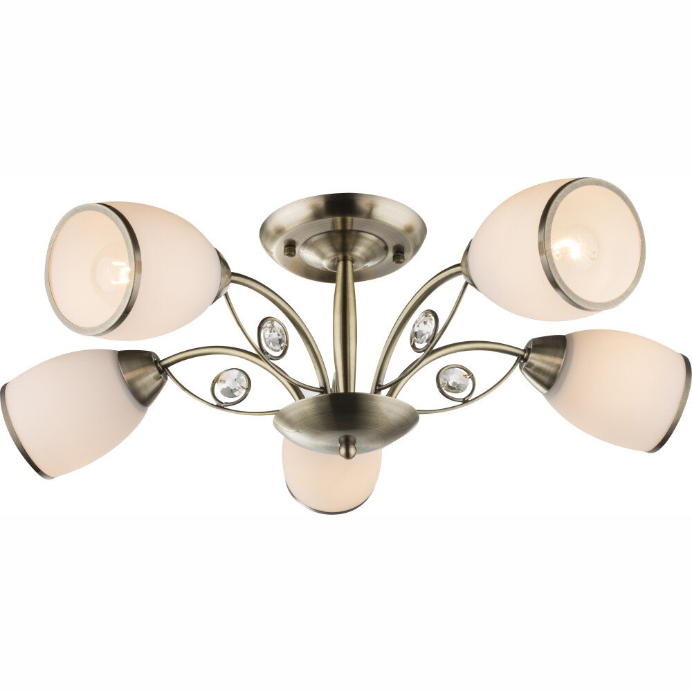 Plafoniera din metal si abajururi din sticla, Globo, 54708-5, Cristale K5, 580x210 mm, 230V 5xE27 40W, Maro/Alb