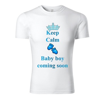 Tricou gravida, bumbac - Baby Boy - Alb cu albastru, XL Tricou gravida, bumbac - Baby Boy - Alb cu albastru, XL