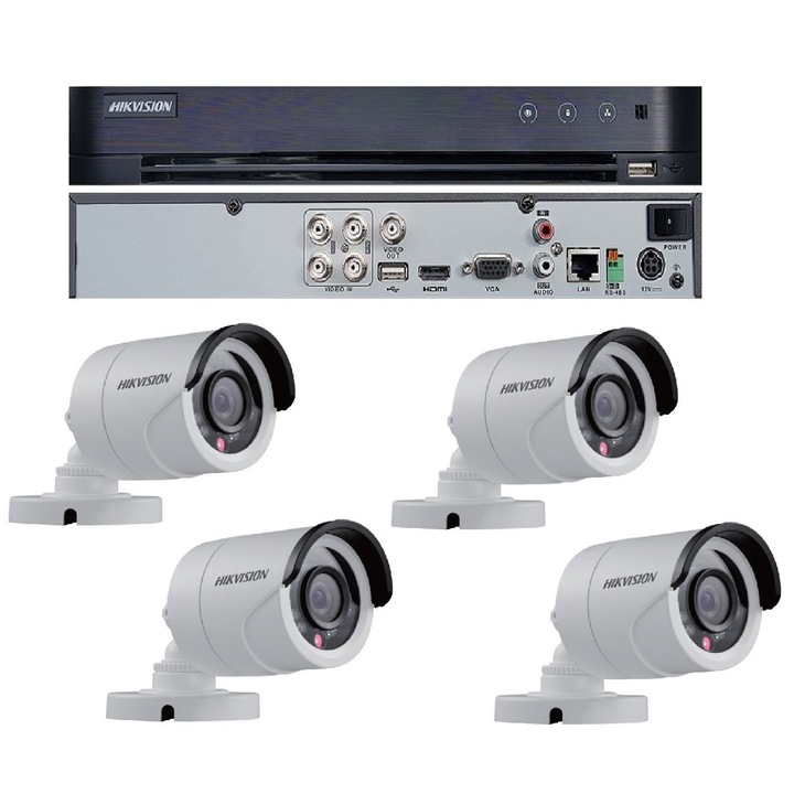 Sistem supraveghere video 8 camere exterior Turbo HD 5MP IR80m Hikvision cu toate accesoriile incluse, cadou HDD 2TB
