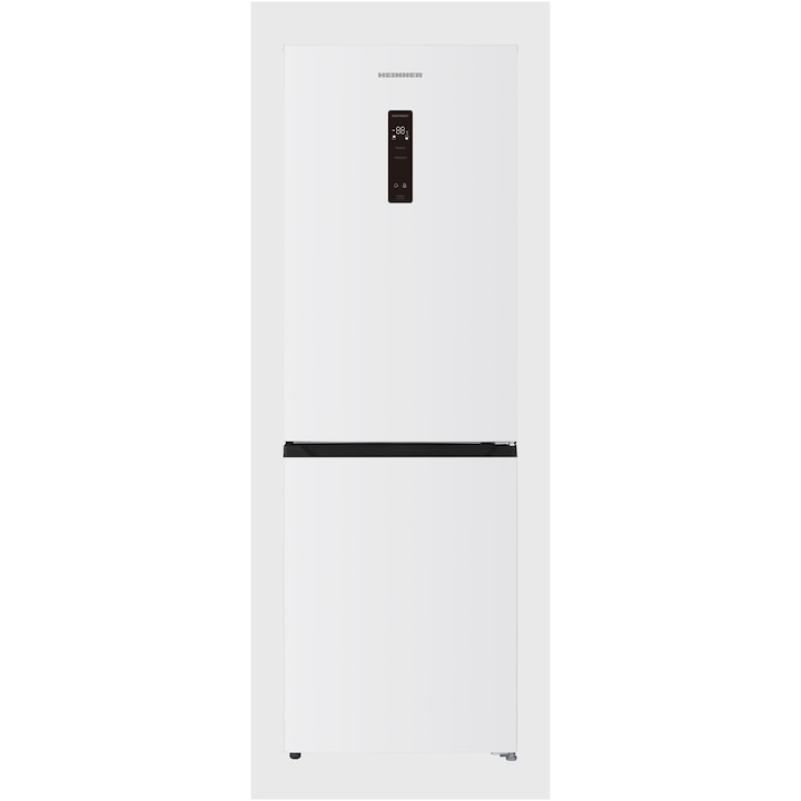 Combina frigorifică Heinner HCNF-HM400DINVE++, 400 l, Clasa E, No frost, Compresor Dual Inverter, Extraspace, Display LED touch, Control electronic, Funcție vacanță, Super congelare, Lumina LED, H 186 cm, Alb