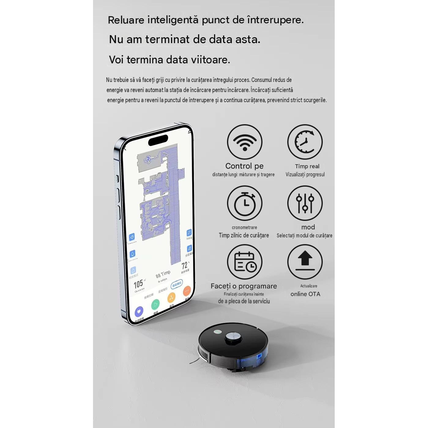 Robot aspirator LiDAR Arvada® SmartClean A8S, aspirare si mop 3 in 1, 4500 Pa, Wi-Fi, aplicatie Tuya, baterie 5200 mAh, autonomie 90–120 min, Negru