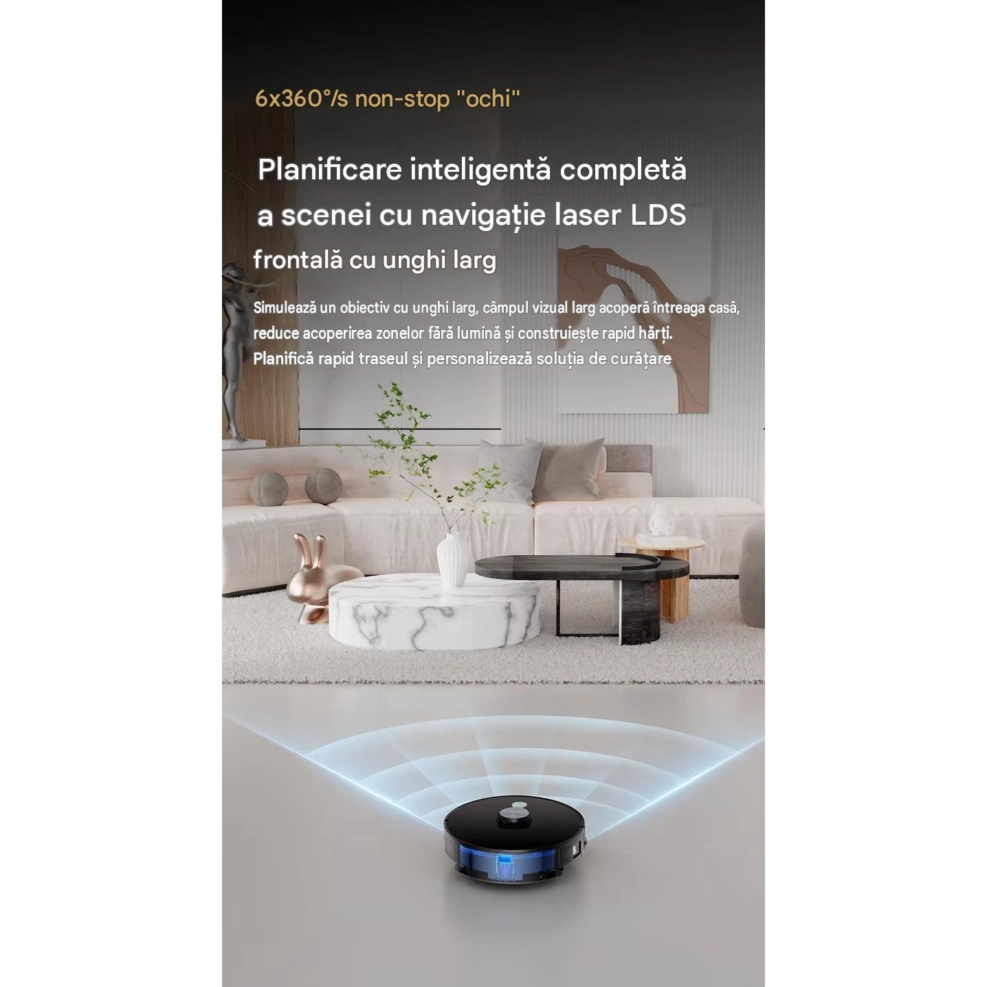 Robot aspirator LiDAR Arvada® SmartClean A8S, aspirare si mop 3 in 1, 4500 Pa, Wi-Fi, aplicatie Tuya, baterie 5200 mAh, autonomie 90–120 min, Negru