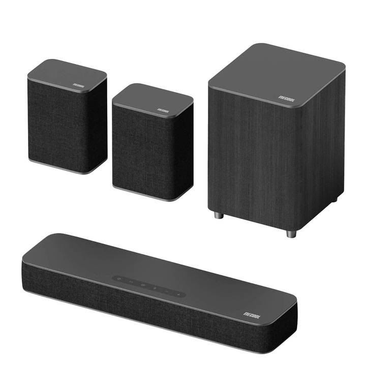 Sistem Home Cinema, Soundbar + subwoofer + 2 difuzoare, MECOOL KS3 UHD OTT, Dolby Atmos, Dolby Vision, Android TV, Negru