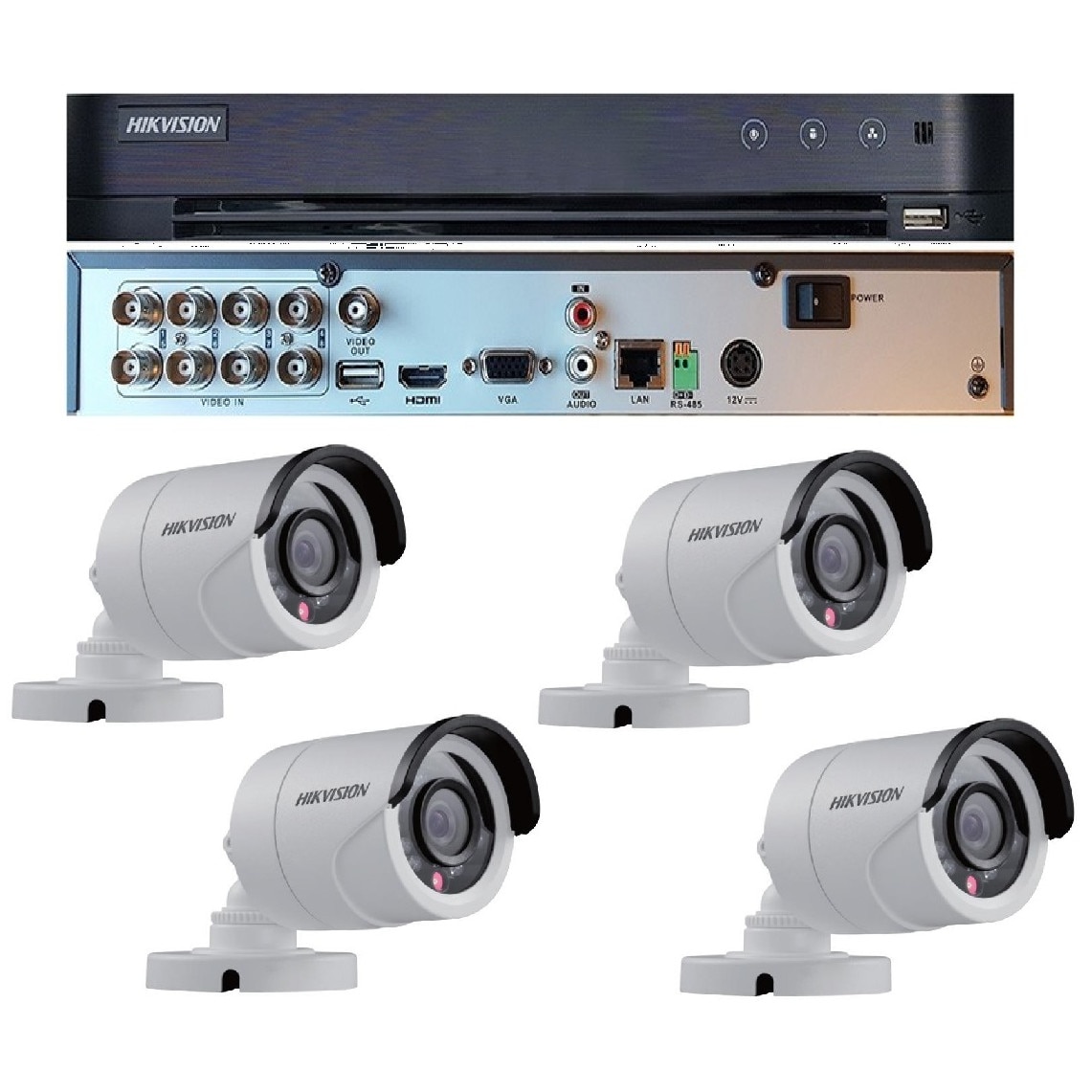 Kit Supraveghere 4 Camere Full HD Interior/Exterior IR 20m + DVR 8 canale video / 1 canal audio, 1080P