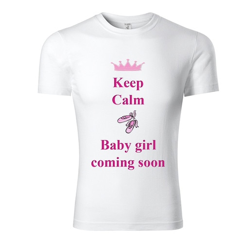 Tricou personalizat gravida, bumbac - Baby Girl Alb cu roz, XL