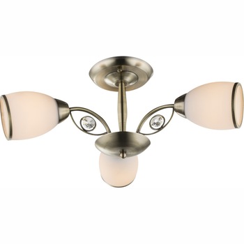 Plafoniera din metal si abajururi din sticla, Globo, 54708-3, Cristale K5, 500x210 mm, 230V 3xE27 40W, Maro/Alb Plafoniera din metal si abajururi din sticla, Globo, 54708-3, Cristale K5, 500x210 mm, 230V 3xE27 40W, Maro/Alb