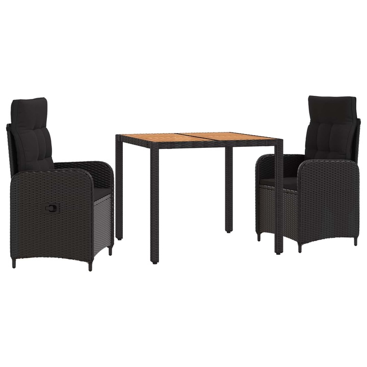 vidaXL Kültéri étkező szett 3 db Fekete PE rattan és porbevonatos acél 3422262
