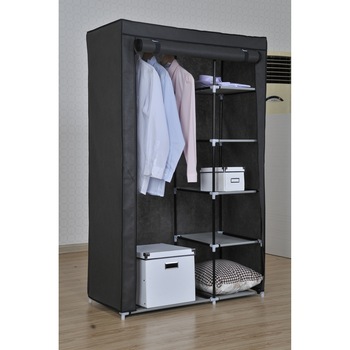 Dulap textil Unic Spot, cu 2 fermoare, 98.3 x 46 x 158 cm, Negru Dulap textil Unic Spot, cu 2 fermoare, 98.3 x 46 x 158 cm, Negru