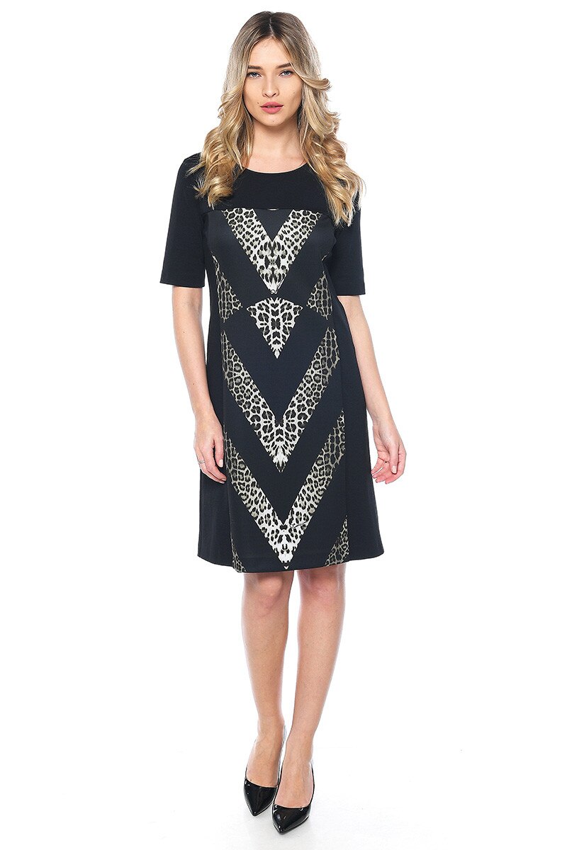 Rochie cu imprimeu animal print Roberto Cavalli Class, neagra, 40