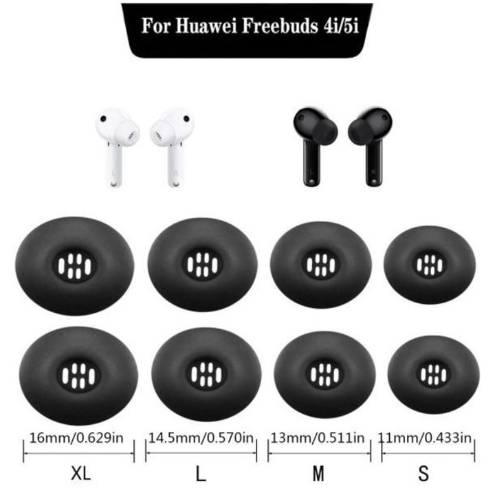 Силиконови накрайници за тапи за слушалки за Huawei FreeBuds 4i/5i, комплект размери S/M/L/XL, черен, K0345-0803-TDCJ-xw1878