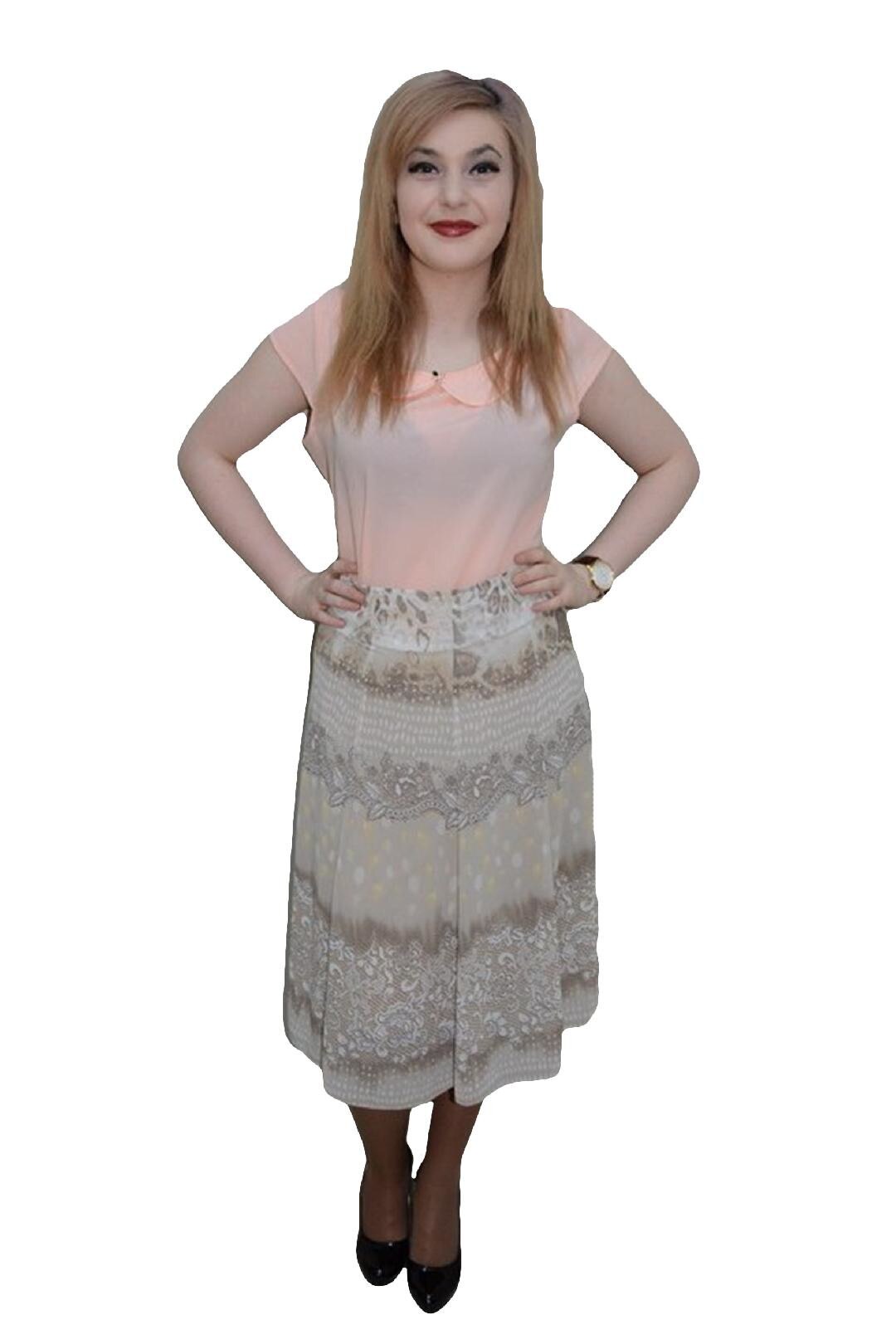 Fusta de vara cu design floral fin, D&J Exclusive, Bej