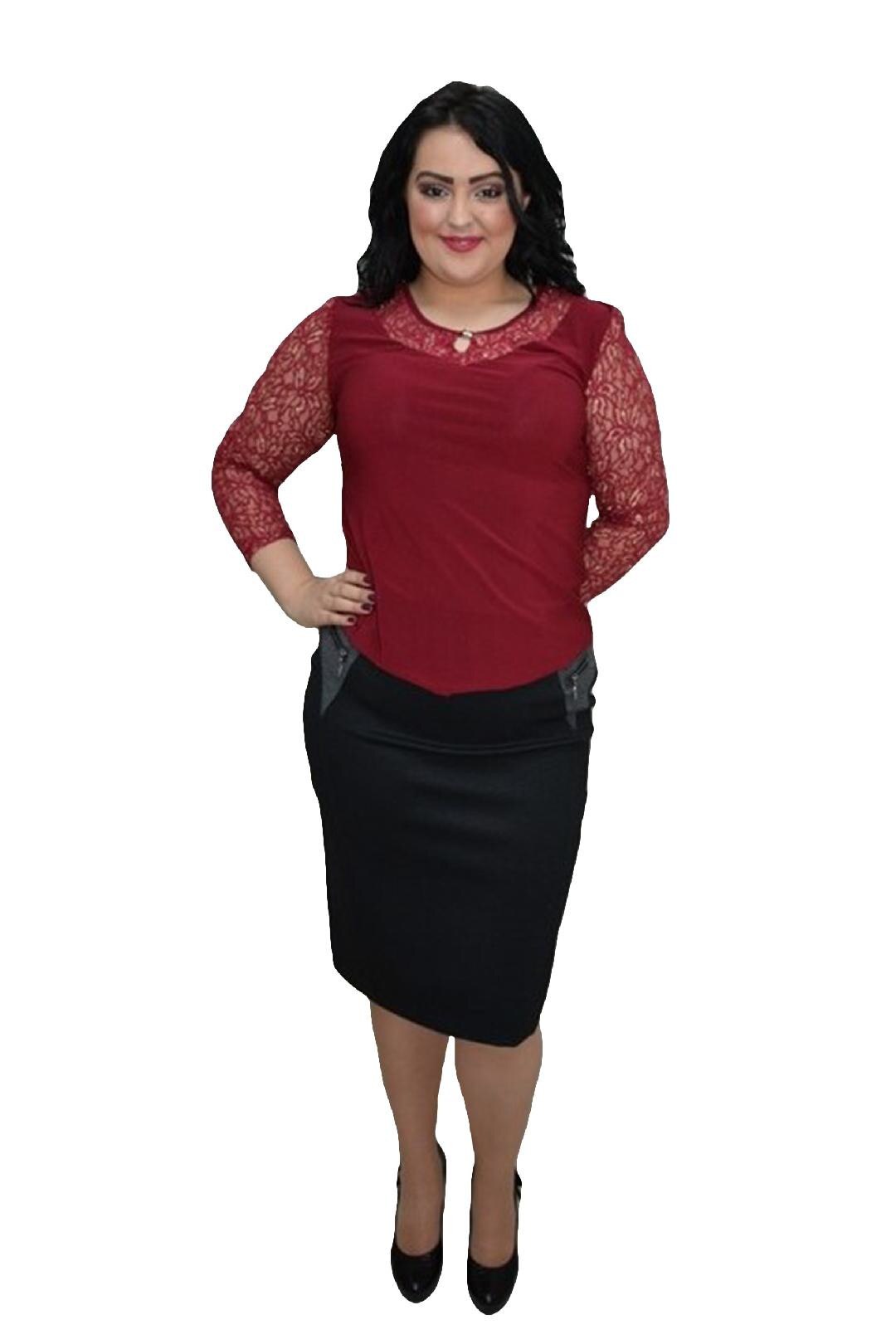 Fusta de toamna-iarna cu imprimeu discret de carouri, masura mare, D&J Exclusive,, Negru