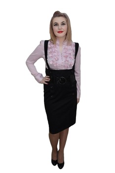 Fusta cu talie inalta, bretele si nasturi decorativi, D&J Exclusive, Negru Fusta cu talie inalta, bretele si nasturi decorativi, D&J Exclusive, Negru