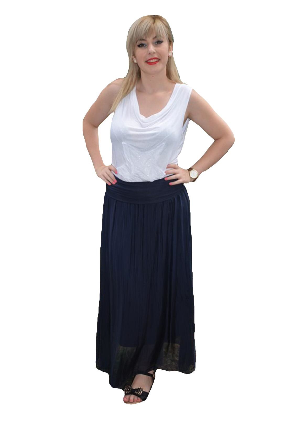 Fusta lunga de vara din material fin, matasos, D&J Exclusive, Albastru marin