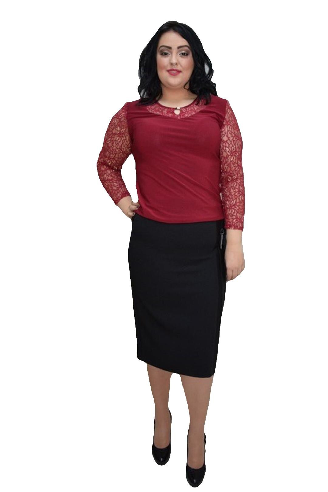 Fusta casual-elegant cu saten lucios, masura mare, D&J Exclusive, Negru