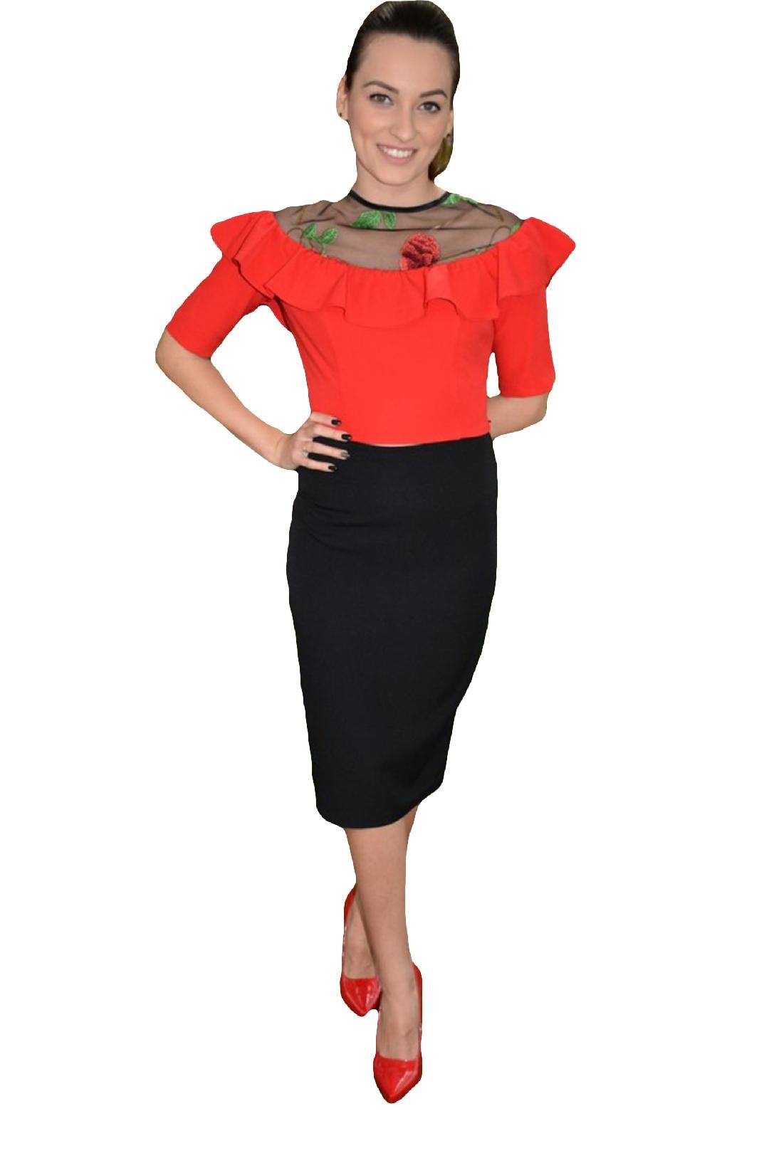 Fusta clasica cu aspect simplu si croi cambrat,D&J Exclusive, Negru