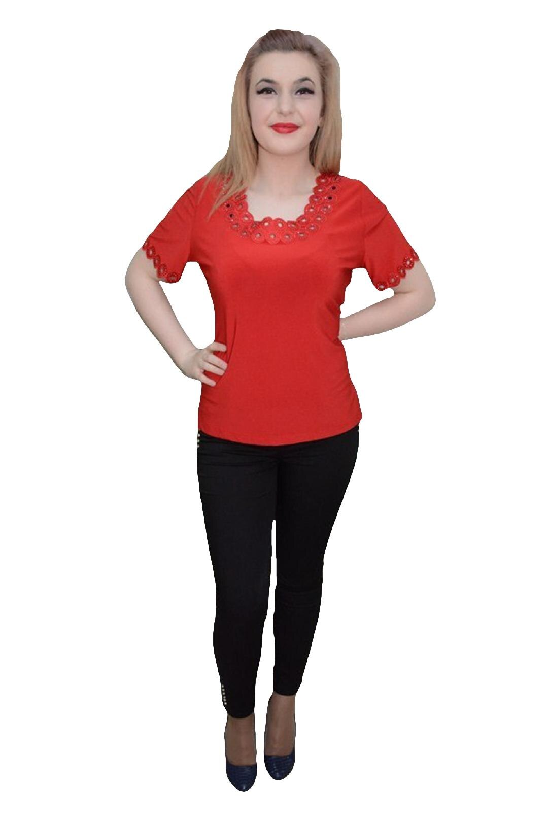 Bluza eleganta cu design deosebit aplicat, D&J Exclusive, Rosu