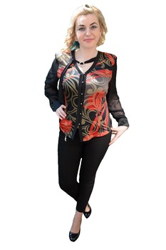 Bluza de ocazie cu nasturi in fata, D&J Exclusive, Negru/Rosu Bluza de ocazie cu nasturi in fata, D&J Exclusive, Negru/Rosu