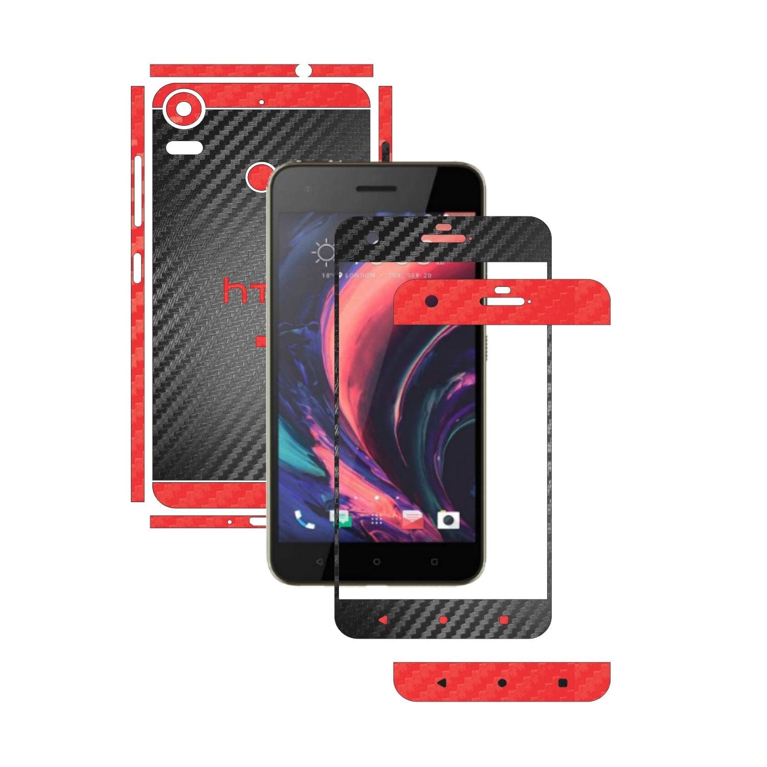Folie de protectie Full Body Carbon Skinz, Acoperire Totala, Two Tone Negru / Rosu dedicata HTC Desire 10 Pro