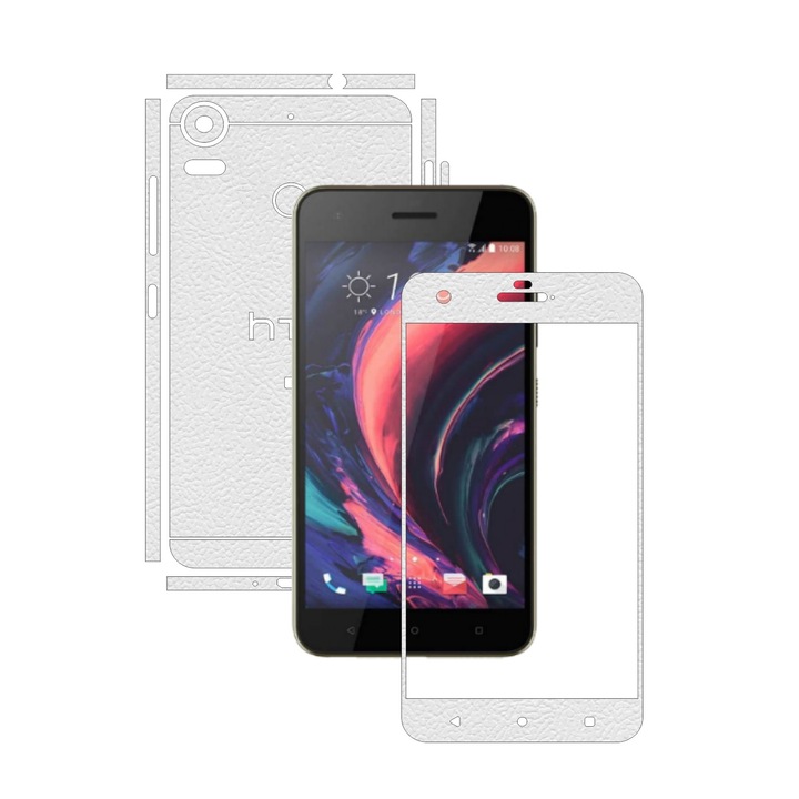 Защитно фолио Carbon Skinz, адхезивно защитно покритие за калъфа, бяла кожа, посветено на HTC Desire 10 Pro