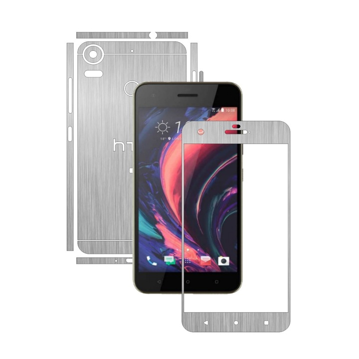 Защитен филм Carbon Skinz, Adhesive Skin Cover for the Case, Brushed Silver, предназначен за HTC Desire 10 Pro