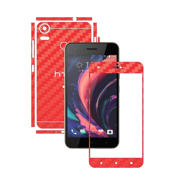 Защитен филм Carbon Skinz, Adhesive Skin Cover for the Case, Carbon Red, посветен на HTC Desire 10 Pro