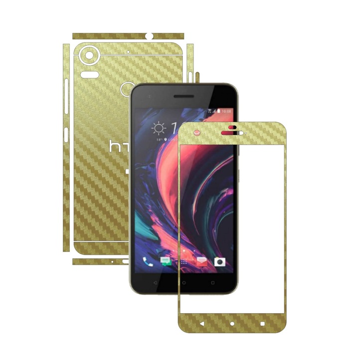 Защитен филм Carbon Skinz, Adhesive Skin Cover for the Case, Carbon Gold, посветен на HTC Desire 10 Pro