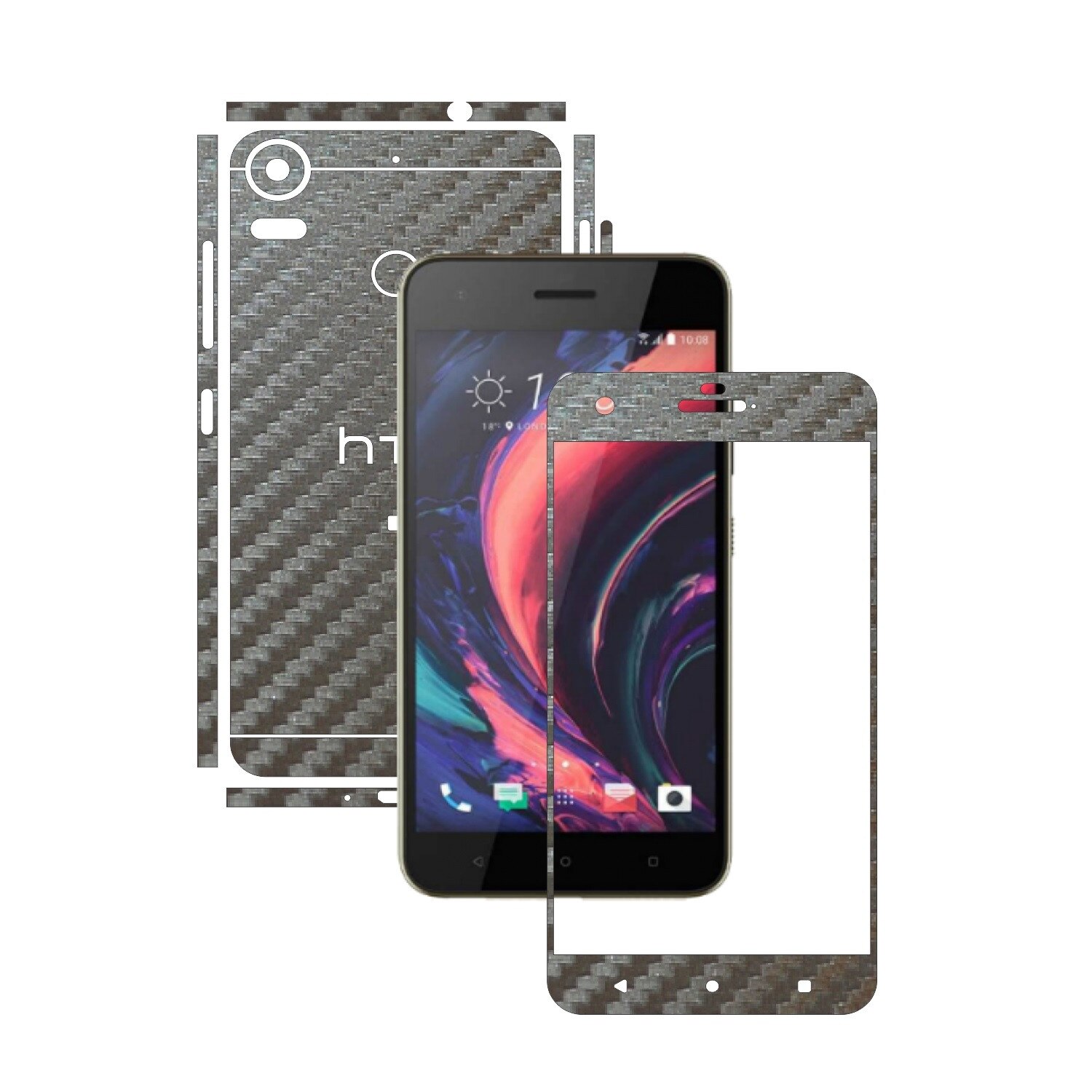 Folie de protectie Carbon Skinz, Husa de tip Skin Adeziv pentru Carcasa, Carbon Gri Argintiu dedicata HTC Desire 10 Pro