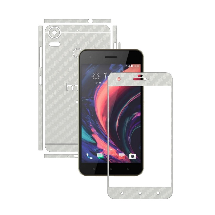 Защитен филм Carbon Skinz, Adhesive Skin Cover for the Case, White Carbon, посветен на HTC Desire 10 Pro