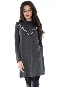 Rochie gri, ROH, cu volan in V Rochie gri, ROH, cu volan in V