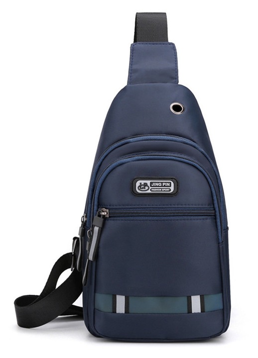 Yanyxr, geanta sling din piele PU cu port USB si orificiu pentru casti, compartimente multiple, model BST3018383-3, bleumarin