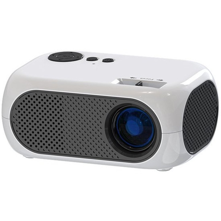 Мини-проектор K0443-emagCJ-12042, LED преносим Full HD, съвместим с powerbank, безшумен вентилатор, бял