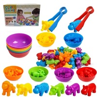 Set jucarii educative de sortare si numarare Zhuoyou, 44 piese: 36 animale, 6 boluri curcubeu, 2 pensete, galeata, multicolor