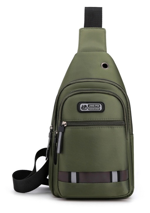 YANYXR, geanta crossbody din PU, rucsac sling ajustabil cu port USB si orificiu pentru casti, multiple compartimente, model BST3018383-4, verde army