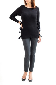 Pulover cu blanita pe maneca, Negru, Negru, L Pulover cu blanita pe maneca, Negru, Negru, L