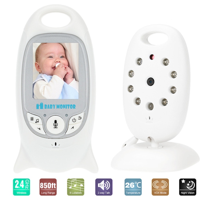 Видеобебефон Virtual Baby 6001, нощно виждане, наблюдение на температурата, аларма, приспивни песни
