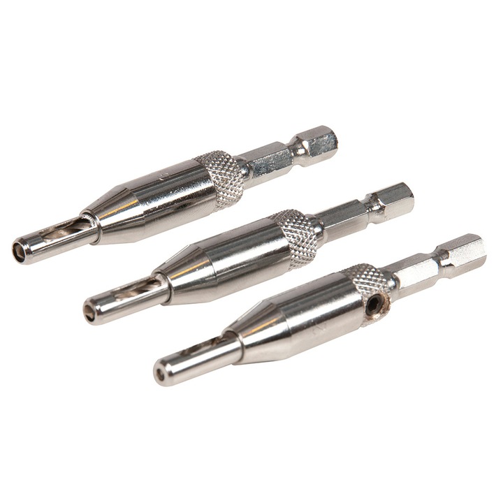 Set 3 burghie cu limitator pentru balamale mobila, 2, 2.8 & 3.6mm, Silverline
