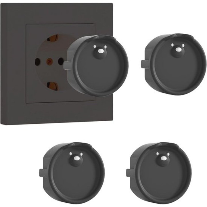 Set de 4 capace pentru prize tip F K0255-0804-BLCJ58336, din silicon decorative, rezistente la praf si stropi, gri inchis