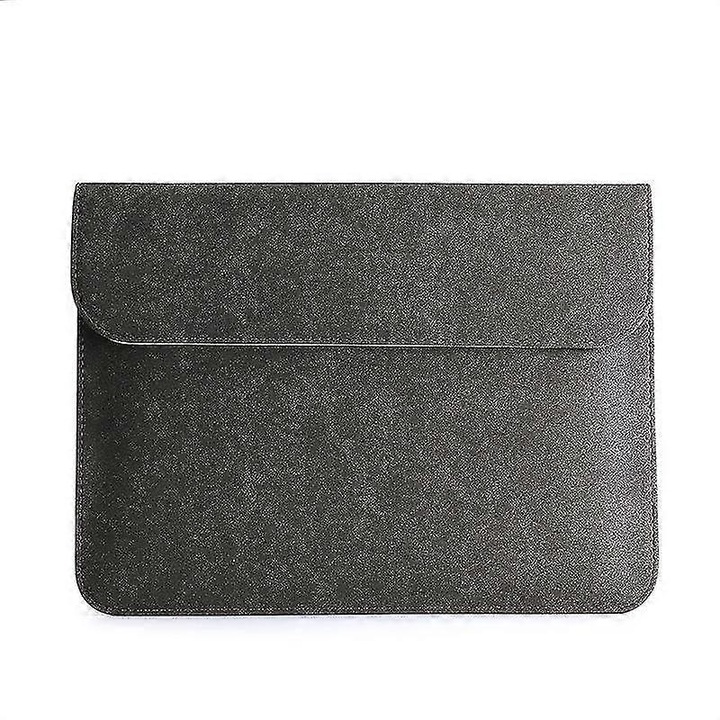 Husa pentru laptop FUCJ-K0313-260803-189, piele PU mata, interior plus protector, inchidere magnetica dubla, negru, compatibil 11.6/12/13/14/15.4/16 inch