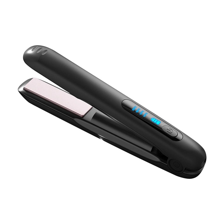 Placa de indreptat par YANYXR BCS3091385, fara fir reincarcabila USB-C, placi ceramice, temperatura reglabila, autonomie 35–45 min, portabila 22 cm, negru/roz