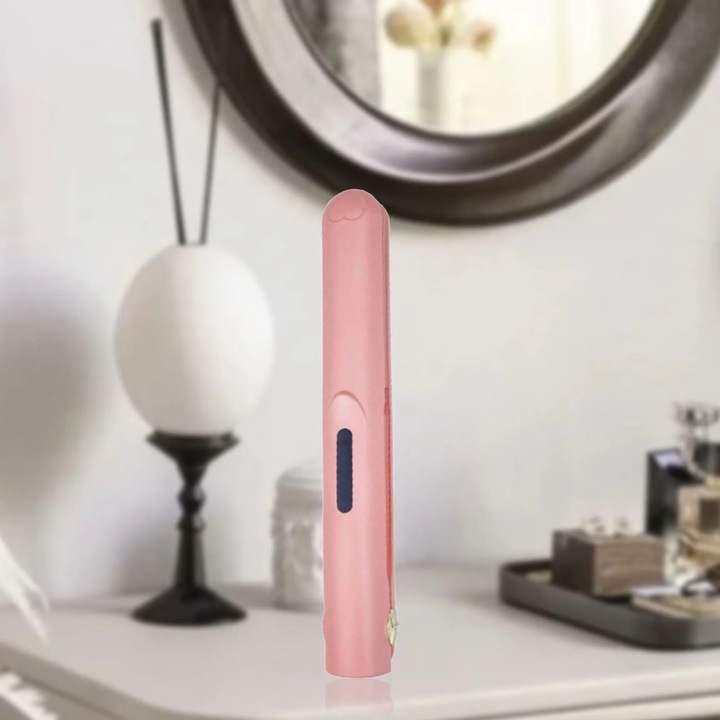 Placa de par fara fir YANYXR BCS3123699, 2-in-1 (indreptare si ondulare), placi ceramice 18 mm, USB reincarcabila, baterie 2600 mAh, 3 trepte temperatura (320/360/390°F), roz