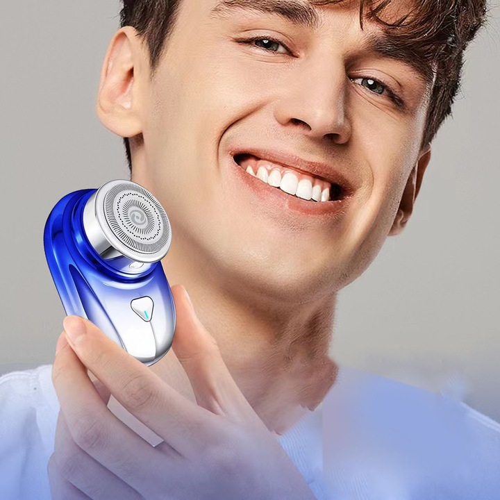 YANYXR BCS3097179 elektromos borotva, mini hordozható 360°-ban forgó fejjel és lebegő hálóval, 8000 RPM motor, USB-C, mosható, 60 napos üzemidő (1 óra töltés), kék/ezüst