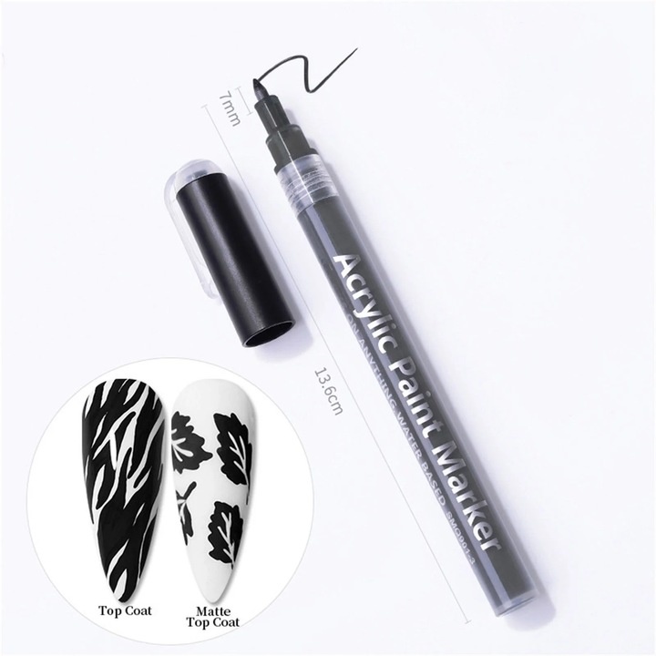Marker de unghii YANYXR BCS3097524, pentru pictura nail art, rezistent la apa, uscare rapida, 2.5 ml, negru