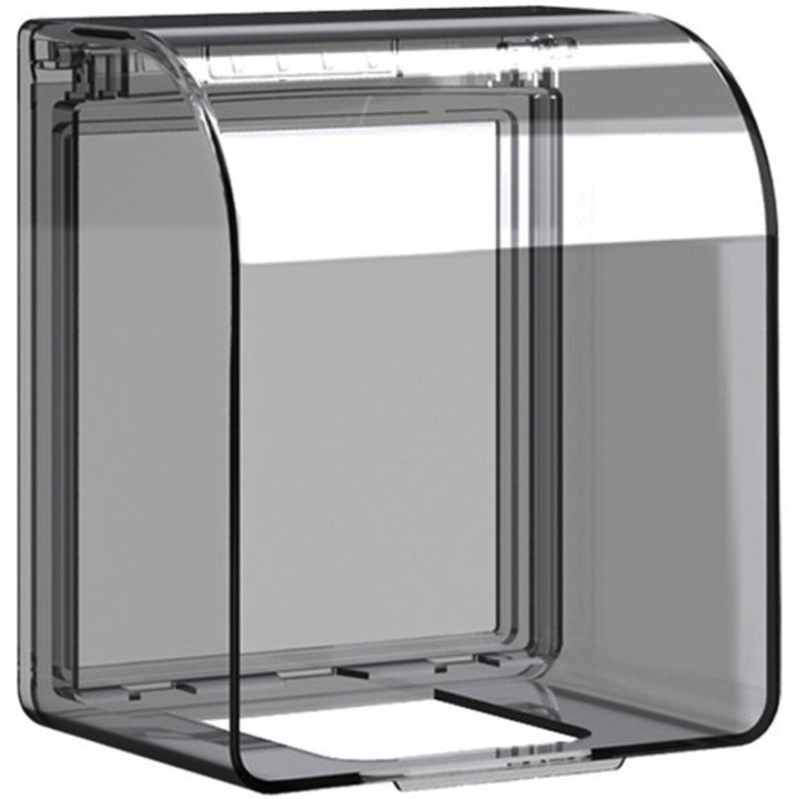 Capac de protectie pentru priza K0443-emagCJ-15678, etans IP55, PVC ingrosat, deschidere 90°, montare pe perete, gri fumuriu, 11,8 x 10,5 x 7,5 cm