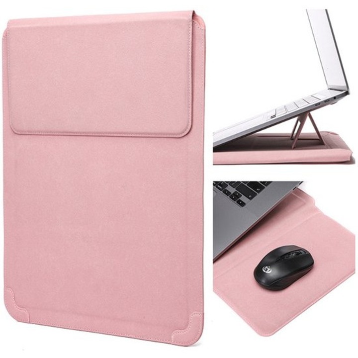 Husa pentru laptop K0443-emagCJ-15935, 3-in-1 (husa, suport reglabil, mousepad), piele PU rezistenta la apa, verde inchis, pentru 12–13,3 inch