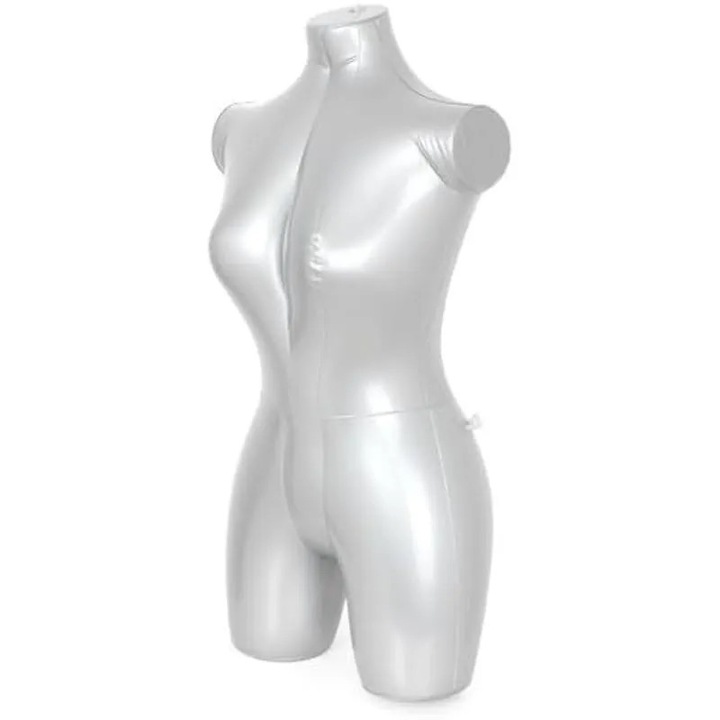 Manechin gonflabil tors pentru femei K0544-26803-329-AMC, PVC dur, cu brate, dimensiuni: inaltime 84 cm, bust 87 cm, talie 72 cm, sold 82 cm, alb/argintiu
