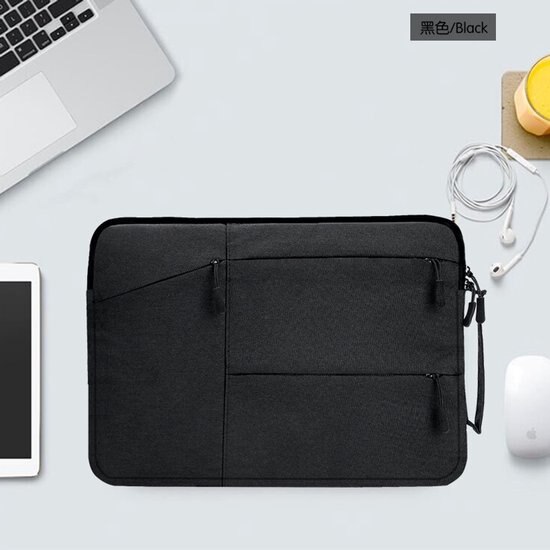 Husa pentru laptop 13.3 inch K0443-emagCJ-16613, material canvas rezistent la apa, captuseala din fleece, buzunare cu fermoar, negru, 35 x 26 x 2 cm
